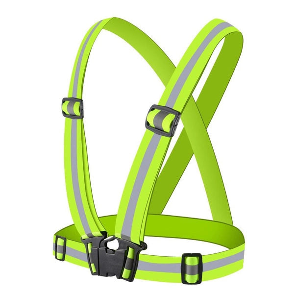 Adjustable reflective harness for a running bike - green
