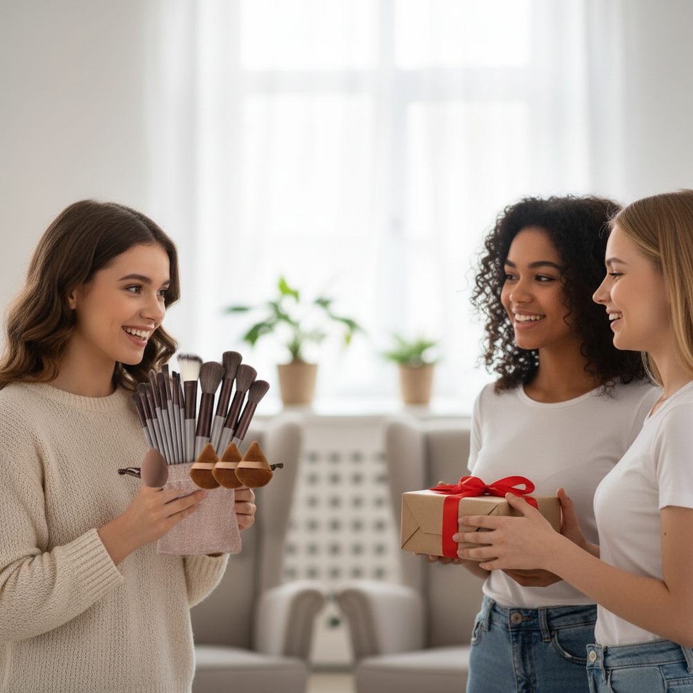 17-Piece Makeup Brush Set – Face & Eye Brushes with Blending Sponges