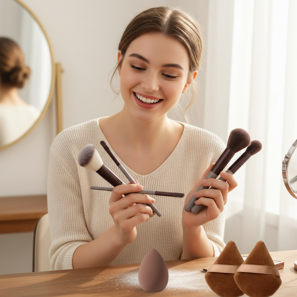 17-Piece Makeup Brush Set – Face & Eye Brushes with Blending Sponges