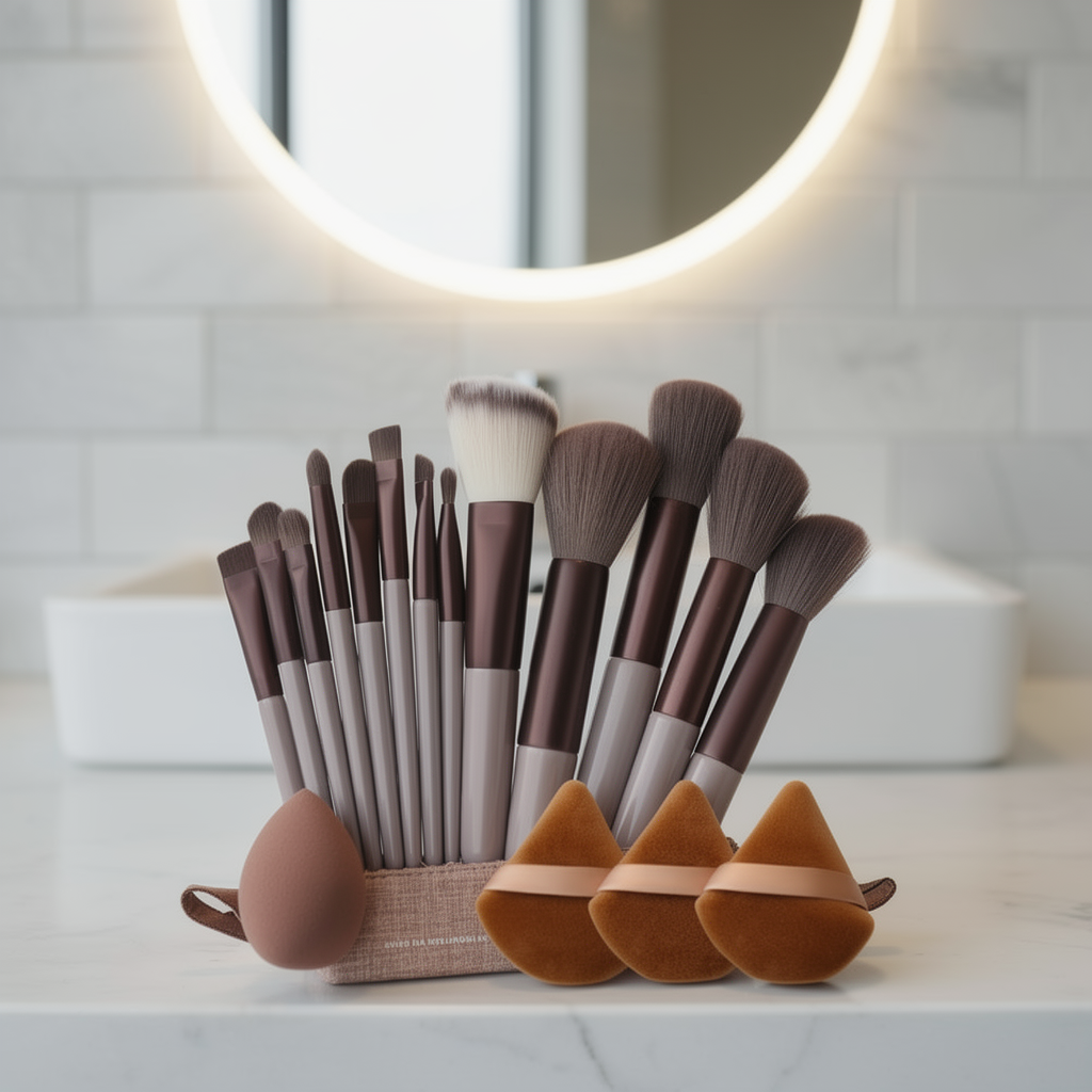 17-teiliges Make-up-Pinsel-Set – Gesichts- & Augenpinsel mit Blender-Schwämmen | Komplettes Schönheitsset